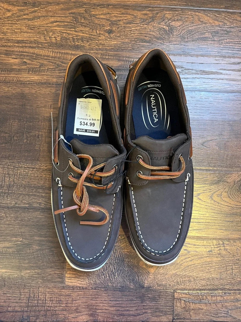 Nautica Men’s Zapatos Coffee Brown Cushion Relief Lace-Up  Boat Shoe Size 9.5